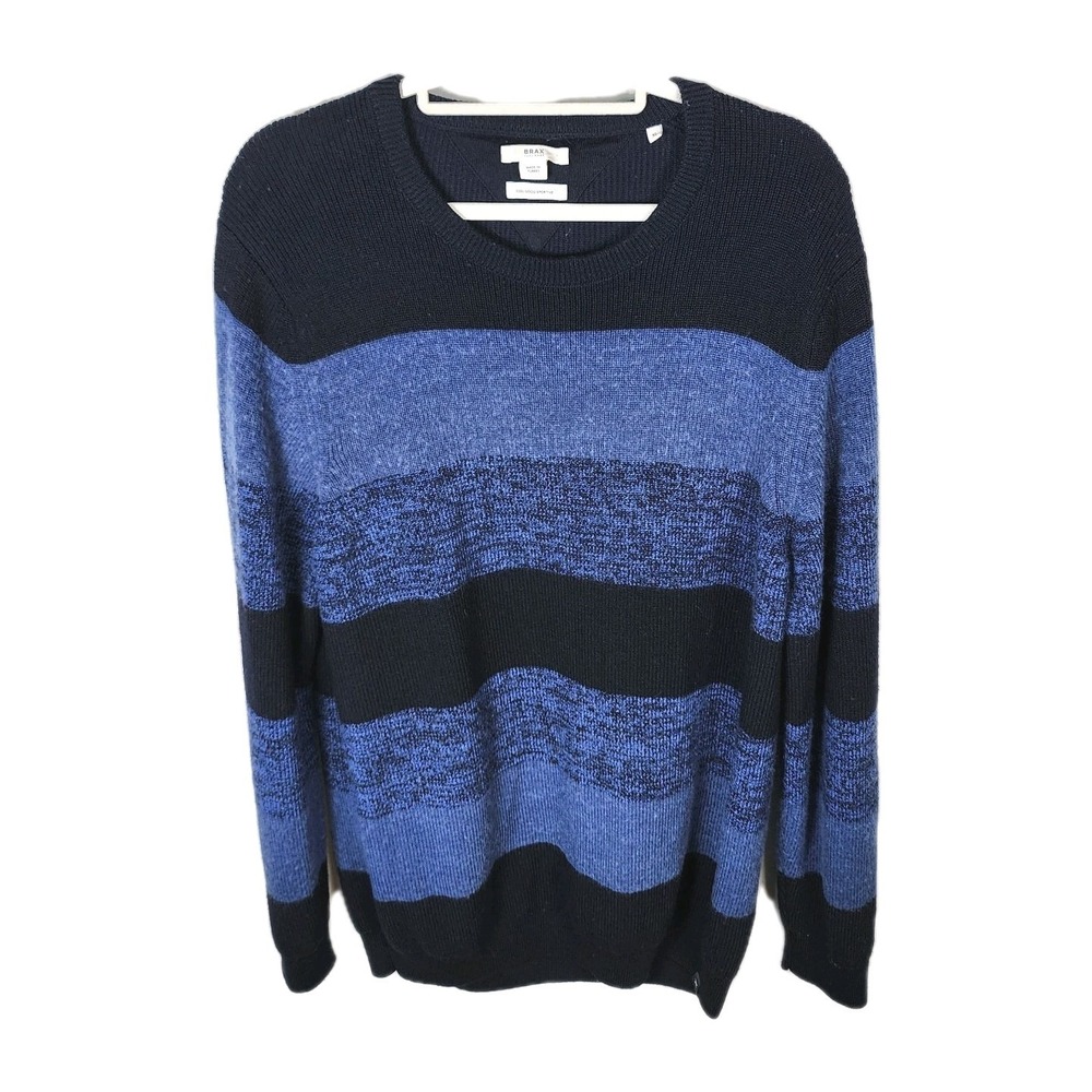 BRAX‎ Rick Feel Good Sportive Sweater Mens XL Blue Navy Stripe Virgin Wool Blend
